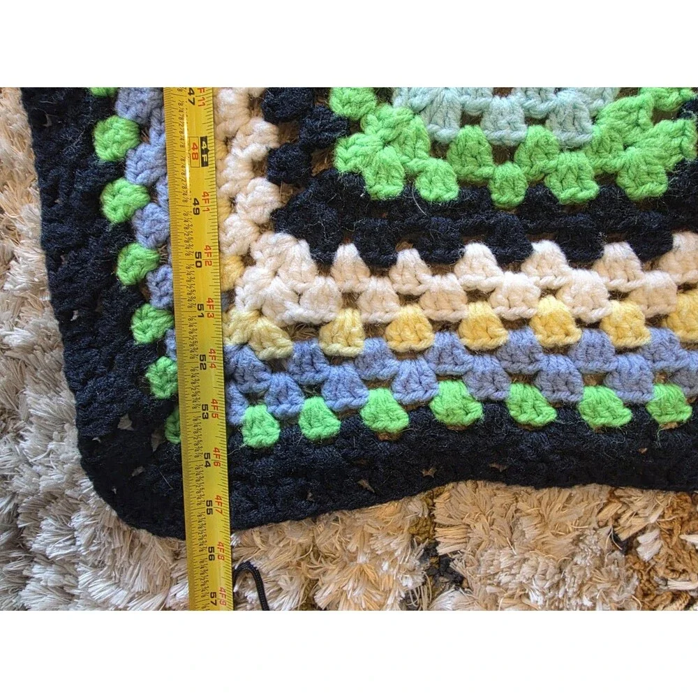Vtg Crocheted Granny Square Afghan Lap Blanket Throw Multicolored 55x77